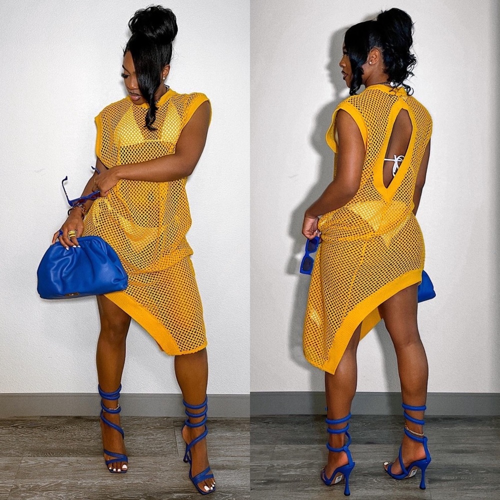 Yellow Mesh Swim Cover Up
